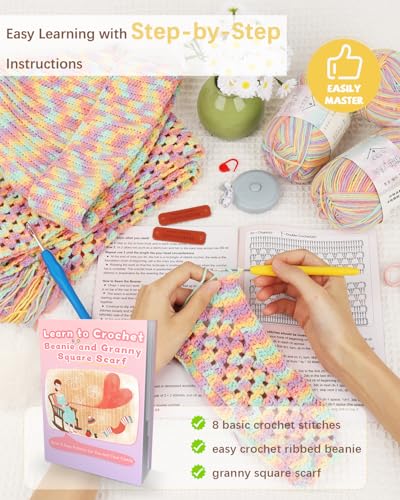 Image of Katech Crochet Kit for Beginners w /Step-by-Step Instruction for Hat, Scarf