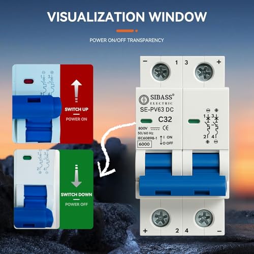 Image of Solar DC MCB 2 Pole Miniature Circuit Breaker - PV Disconnect Breaker /DC Circuit Breaker for Solar Panels, PV Inverters, Solar Breaker Box & Solar Disconnect Switch Applications (63A 500V)