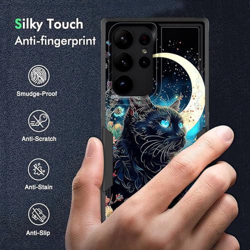 KJFHDJFDH for Galaxy S25 Ultra Case,Dual Layer Hybrid Heavy Duty Rugged Shockproof Hard PC +Soft Silicone Protective Case for Samsung Galaxy S25 Ultra 6.9 inch,Black Cat Floral Moon - image 5