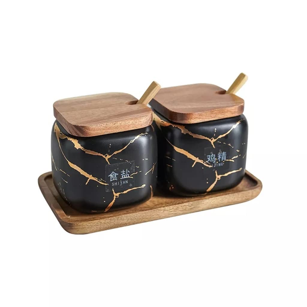 IANSHFKN Kitchen seasoning jar set marble ceramic household combination box salt and sugar bottle