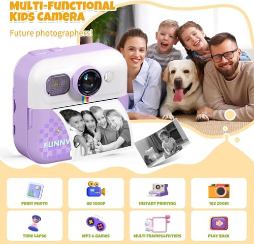 Image of Cason Instant Camera for Kids with Print,1080P HD Instant Photo Camera with Games,3 Print Rolls,Fun Filters for Creativity for 5-15 Years Kids Upto 32GB (Unicorn)