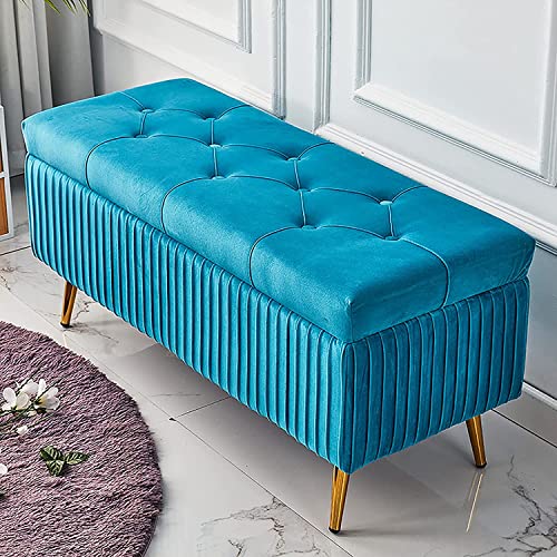 Banc de rangement en velours vert gazon ottoman bout de lit