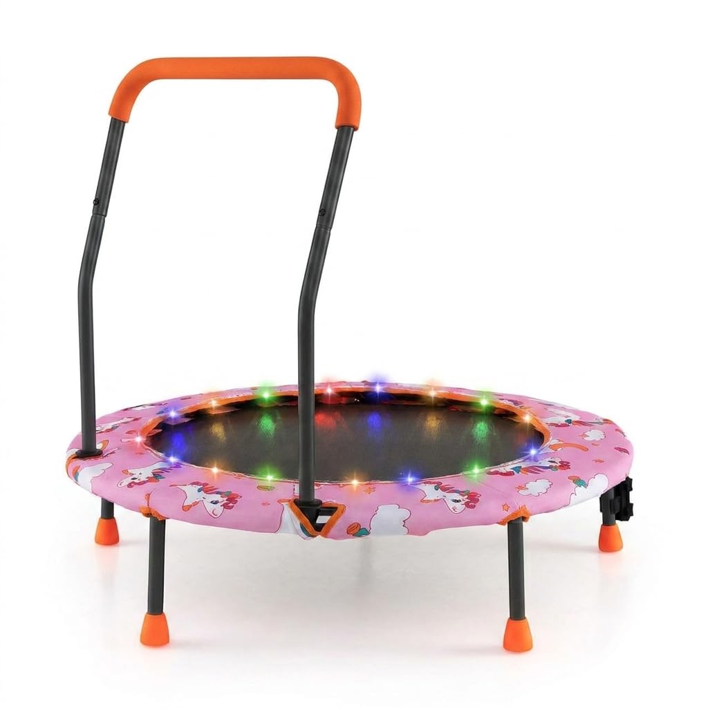 COSTWAY 36 Inch Kids Trampoline with LED Lights (Pink)