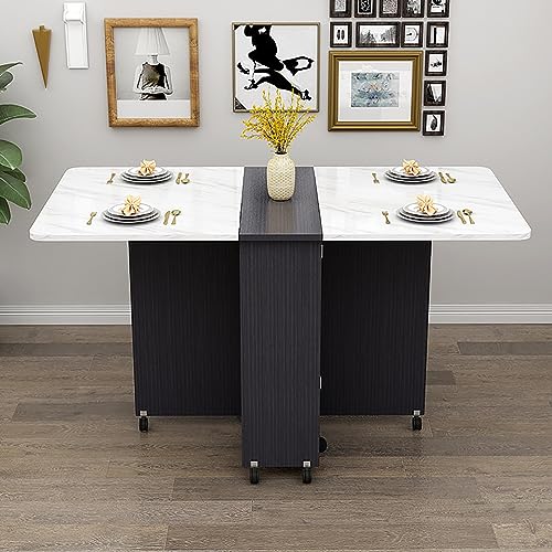 Mesa plegable con ruedas y estante de almacenamiento, solución de comedor extensible que ahorra espacio para cocina, comedor y fiestas