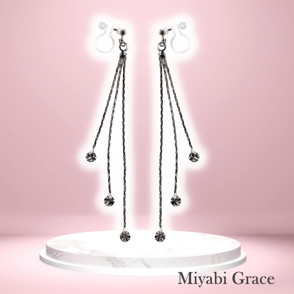 Dangle Silver Invisible Clip On Earrings for Women Not Pierced Gold Crystal Rhinestone Comfortable Hoop Fringe Long Chain Clip On Earrings