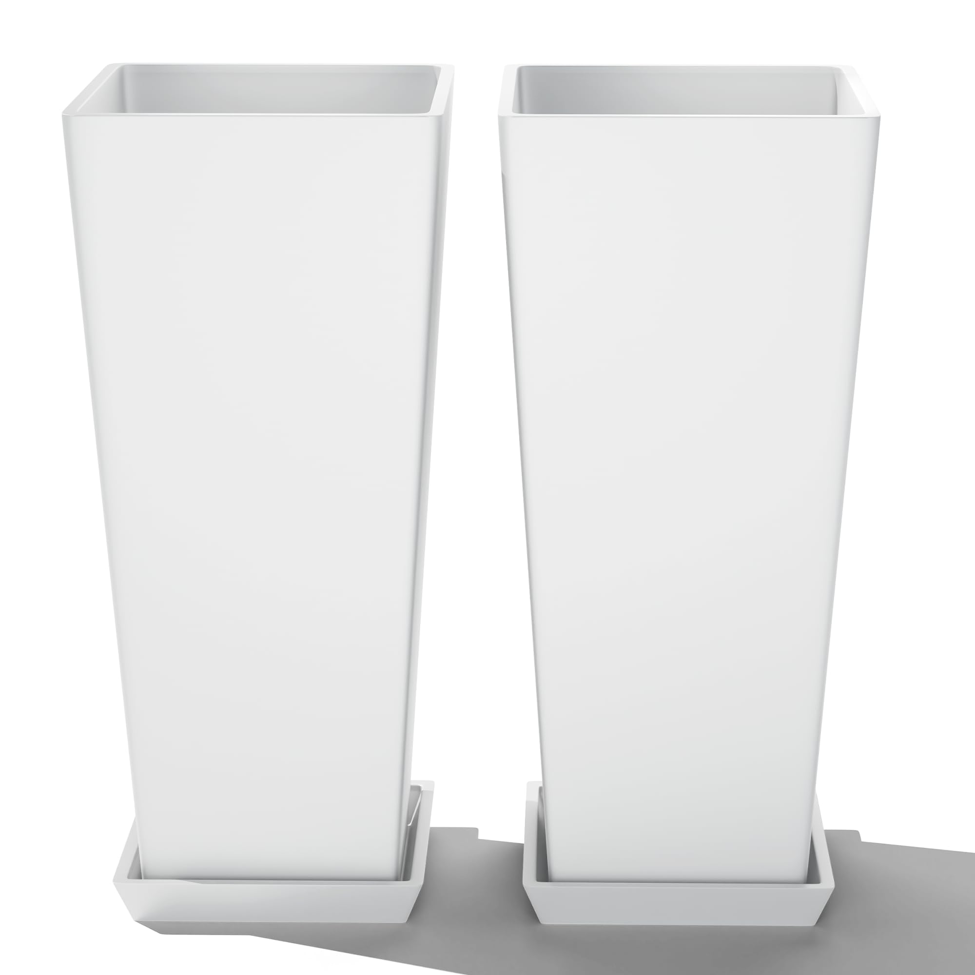 FENCY Set of 2 Tall Planters for Outdoor Plants, 24 Inch Large Tapered Pots with Drainage Trays, Weather-Resistant Plastic Plant Containers for Patio,