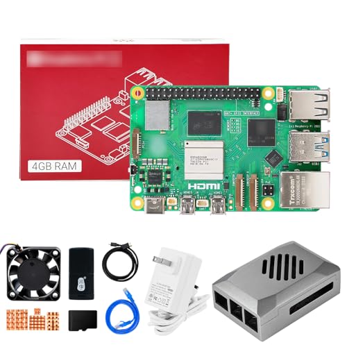 Image of Yahboom Pi 5 Starter Kit 64GB with Active Cooler,27W 5.1V5A USB-C Power Supply,Pi5 4GB Board,64GB Card Readers Kit,Pi 5 Case,Dual 4K Cables (Pi5 4GB, Classic Basic Kit)