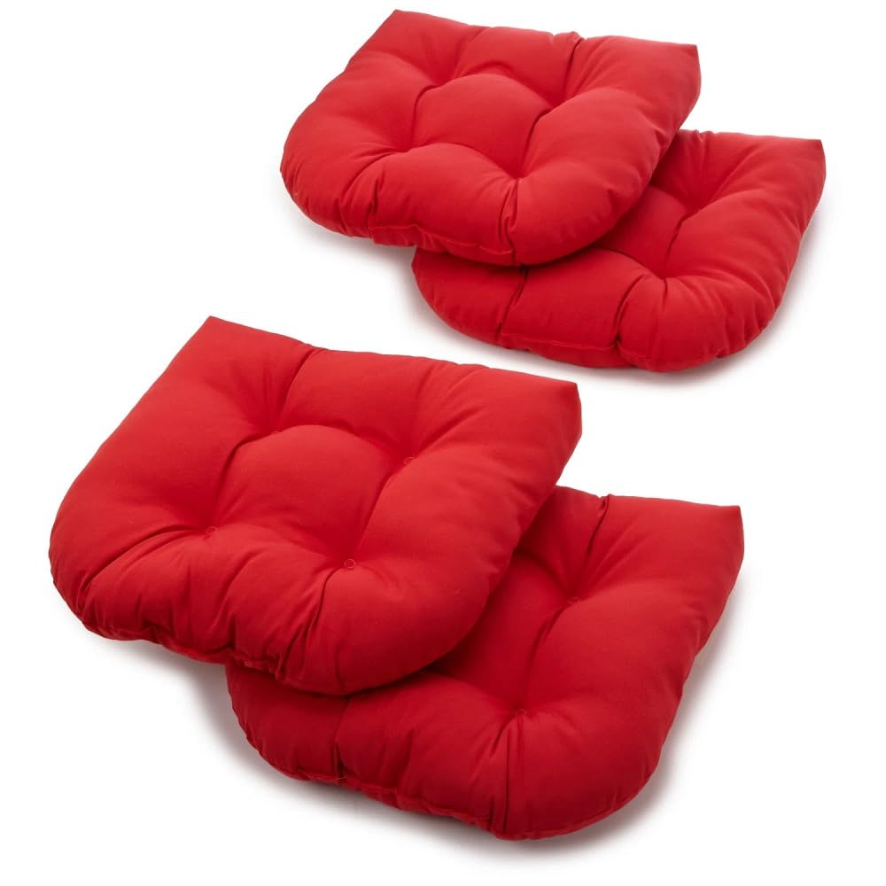 Rosy Red Outdoor Patio Chair Cushions Set of 4, Size: 19'' W X 19'' D X 5'' | U-Shaped Reversible & Tufted Rocking & Dinning Chair Cushion | Comfortable, Elegant & Classic Design