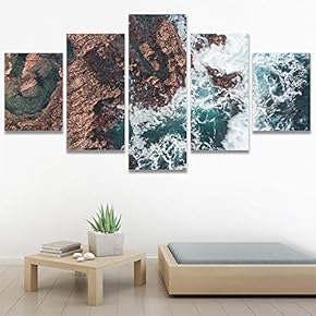 SIGNWIN 5 Panel Canvas Wall Art Beach Blue...