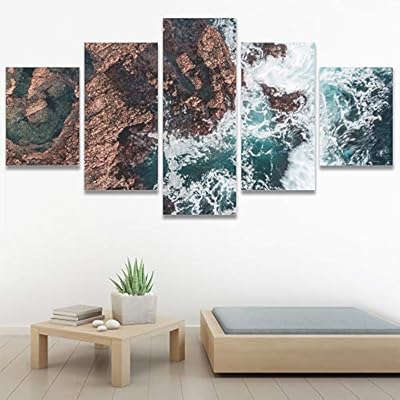 SIGNWIN 5 Panel Canvas Wall Art Beach Blue...