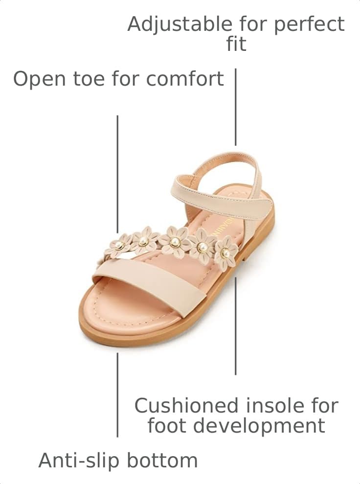 Image of PANDANINJIA Girls Sandals Open Toe Summer Flats Dress Shoes