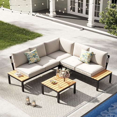 JOYURE 4-Piece Patio Furniture Set,Metal Outdoor Sectional Sofa with 3