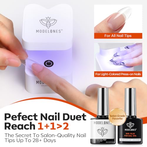 Image of modelones 10 in One Gel Nail Glue and Dehydrator & Primer Nourishing Prep Kit for Nail Tips, Acrylic & False Press On Nails, Strong Adhesive Bond for Long-lasting Nails Base Coat Supports Growth