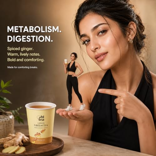 Image of HI TEA Ginger Green Tea | Just Add Hot Water | Instant Green Tea Cups | 8 Cups /Box | Metabolism & Digestion Support