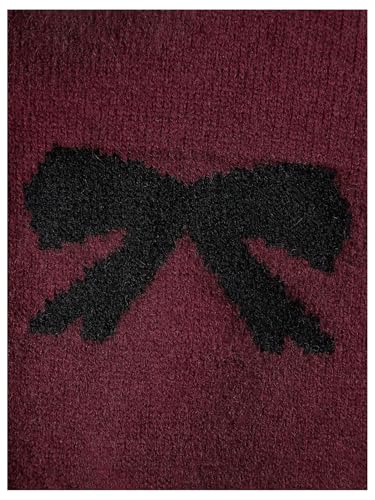 Image of RoseSeek Girl's Bow Graphic Sweaters Crewneck Long Sleeve Knit Pullover Tops Drop Shoulder Knitwear