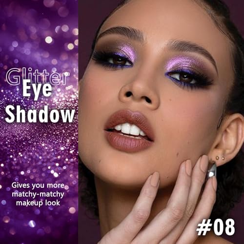 Image of WanTuoluo Sparkly Eyeshadow Palette for Women, Single Monochrome Eye Shadow Makeup, Shiny Pressed Cream Powder, Blendable Natural sombras para ojos, Holographic,Vegan,Travel (08-sparkly-Purple)