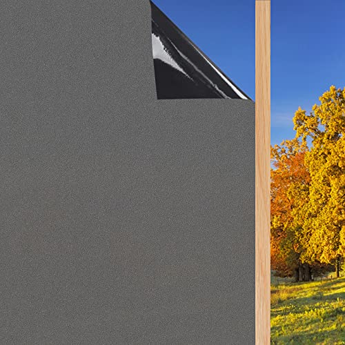 ConCus-T Verdunkelung Privatsphäre Fensterfolie Lichtblockierung Blickdicht Raumverdunkelung Anti-UV Kein Kleber Fensterfolie für Schlafzimmer Glastür Durchscheinend Schwarz 60 x 200 cm Cover