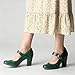 SHODENSE Vintage Block High Heel Mary Jane Pumps Women Green Ankle Strap Round Toe Dress Sandals 3