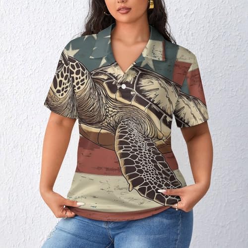 Polo transpirable de mujer con estampado de tortuga marina y bandera 2