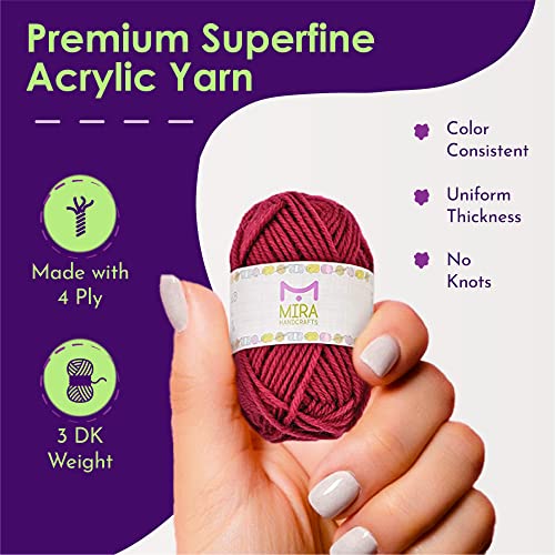 Mira HandCrafts 60 Yarn Bonbons - Total of 1312 Yards Acrylic Yarn for Knitting and Crochet - Includes 7 E-Books for Inspiration - Perfect for Beginners