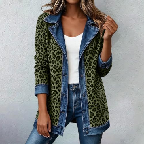 Womens Denim Jacket Leopard Jean Coat Casual Open Front Jacket Fall Clothes - image 4