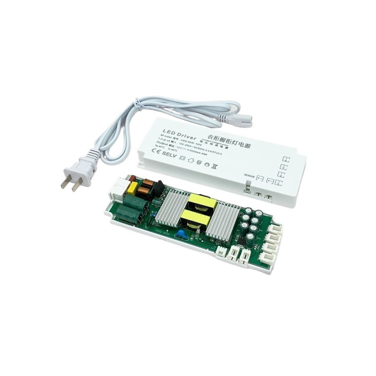 PWANUIGTE Wardrobe Cabinet Light Power Supply 12V Ultra-Thin Induction Port Showcase Wine Layer Linear Transformer(DC12V 60W 6 ports)