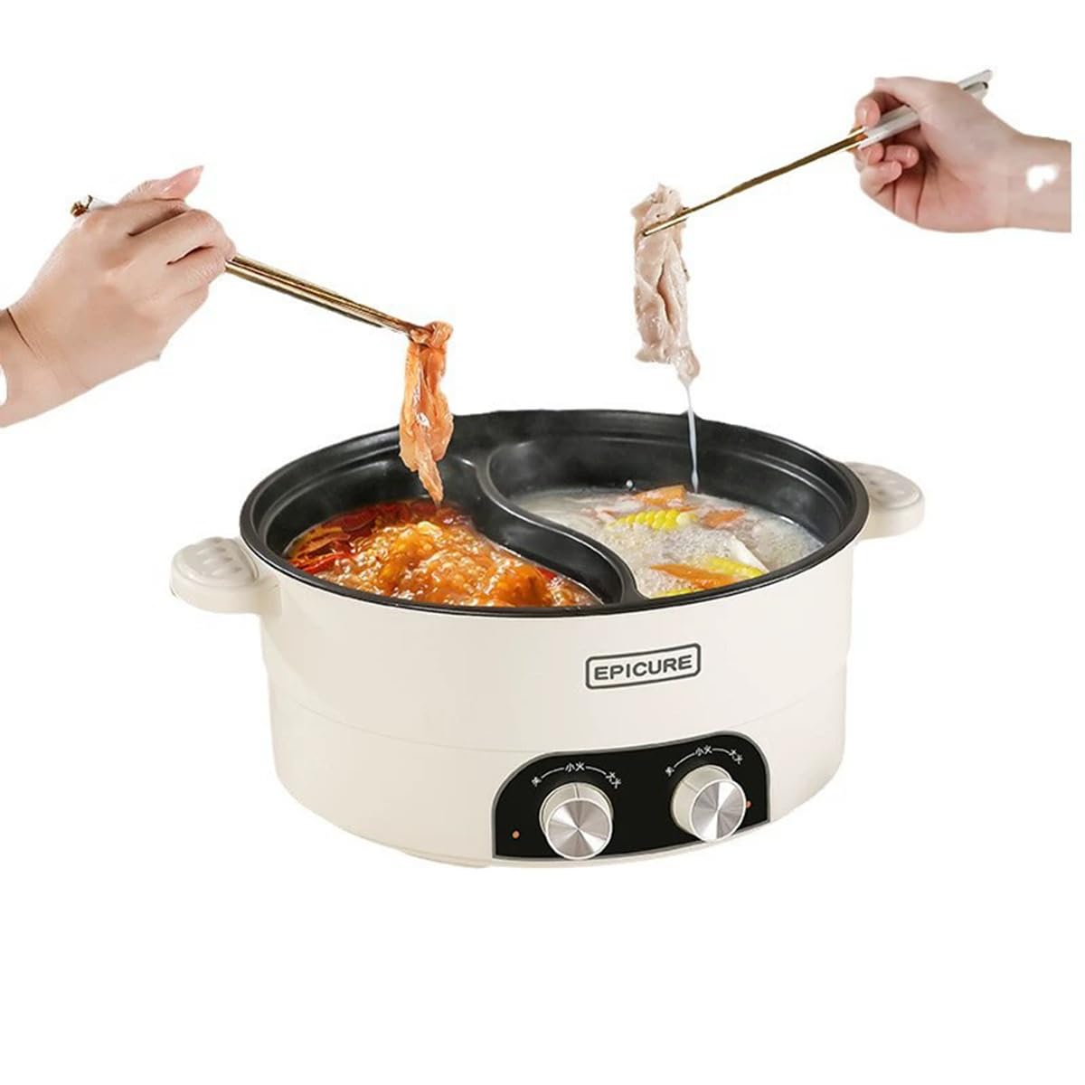 Cazuela eléctrica, Cocina y olla lenta, olla eléctrica multifuncional caliente, máquina de fondue china de dos sabores, con enchufe europeo (6.5L)