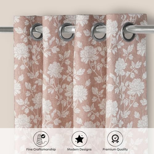 Image of haus & kinder Printed Jacquard Window Curtain 5 Feet Long Pack of 1 Window Curtain, 5 Feet Curtain for Window (Chateau Rose, Blush Nature Design 130x152 CM)