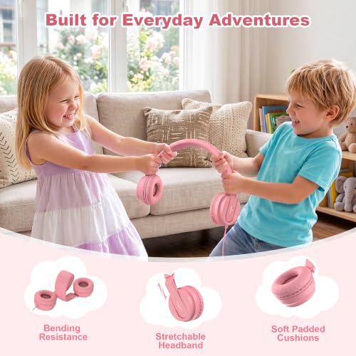 Image of AILIHEN I35 Kids Headphones for School with Mic, 93dB Volume Limited, Pink | Wired On Ear Headphones for Kids Girls, Foldable Lightweight Headphone for Classroom Learning & Entertainment Travel Computer