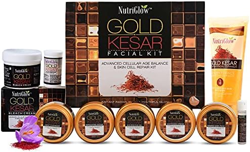 NutriGlow Gold Kesar Facial Kit (250gm + 10ml) with Bleach Cream (43gm) & Face Wash (65ml), All Skin Types (Pack Of 3)