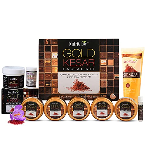 NutriGlow Gold Kesar Facial Kit (250gm + 10ml) With Bleach Cream (43gm) & Face Wash (65ml), All Skin Types (Pack Of 3) For Rs. 354 @ 61 %