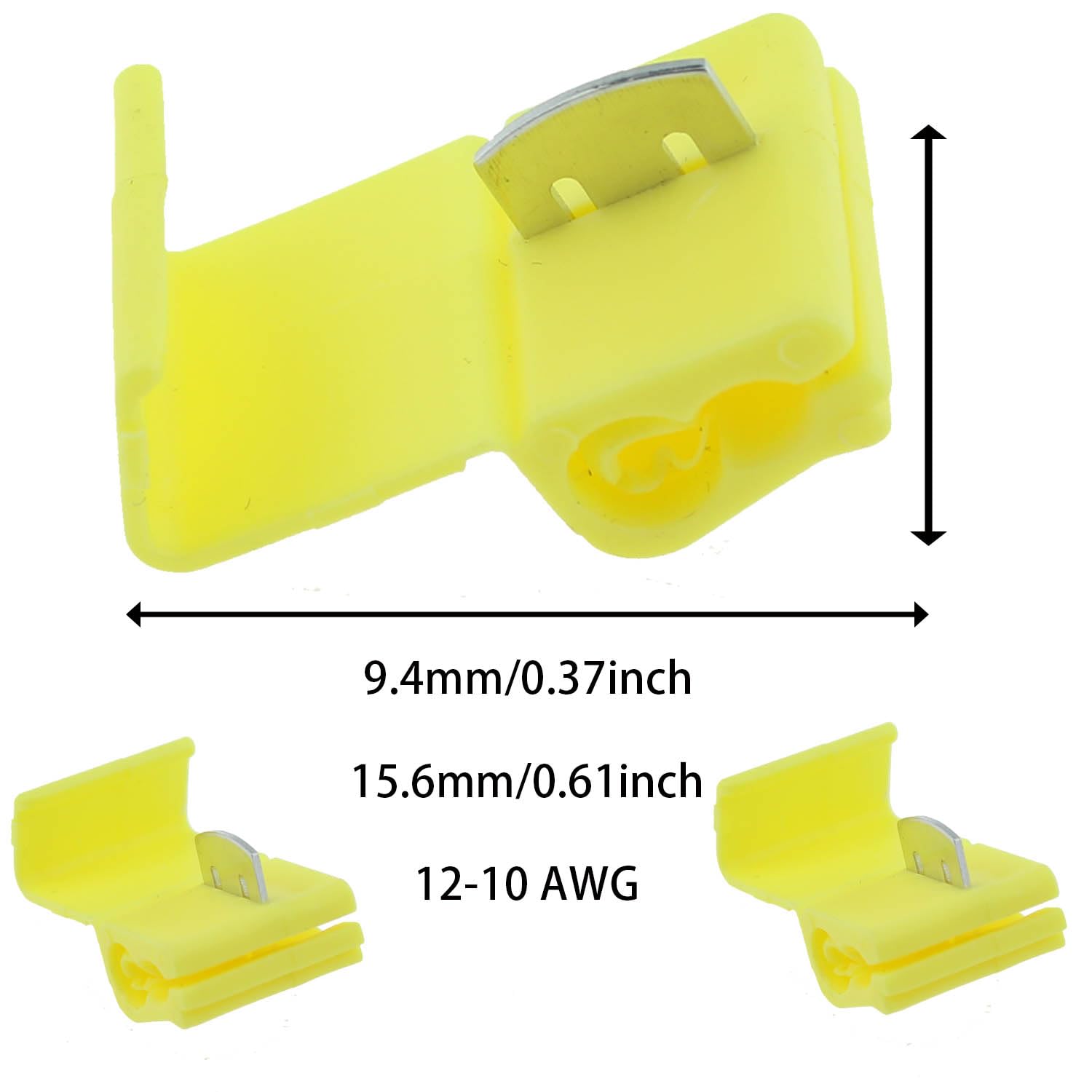 Quick Splice Wire Connector SQXBK 100PCS 12-10 AWG Yellow Self-Stripping Splice Connectors Inline, Double Run Solderless Crimp Wire Plug Connectors, Scotch Lock Splice Connector