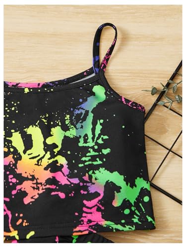 SweatyRocks Conjunto de 2 peças para meninas com estampa de camiseta e short de motociclista, Preto,