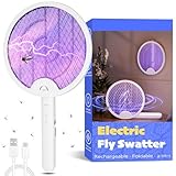 Foldable Electric Fly Swatter Racket, Portable 2 in 1 Bug Zapper Racket, Fly Killer and Mosquito Trap Lamp, USB Rechargeable with 1200mAh Battery for Indoor and Outdoor Home Backyard Patio Camping