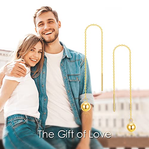 Ball Threader Earrings Mothers Day Gifts For Women 14K Real Solid Gold Long Piercing Ball Tassel Drop Dangle Ear Line Eardrop Earrings Jewelry For Women Teen Girls #TOP5