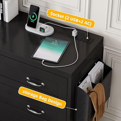 image for DWVO Large Buffet Sideboard Cabinet with 6 Drawers Power Outlets, Dres