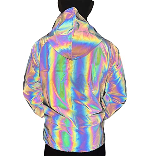LZLRUN Rainbow Reflective Coat Hooded Windbreaker Fashion Holographic Runing Pocket Jacket High Visibility2