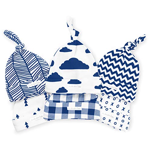 BaeBae Goods Baby Beanies  Newborn Baby Hats 6 Pack  Adjustable Baby Hats in Stylish, Unisex Designs  Baby Boy Hats with Top Knot  Stretchy Newborn Hats for Boys and Girls  Infant Caps Navy
