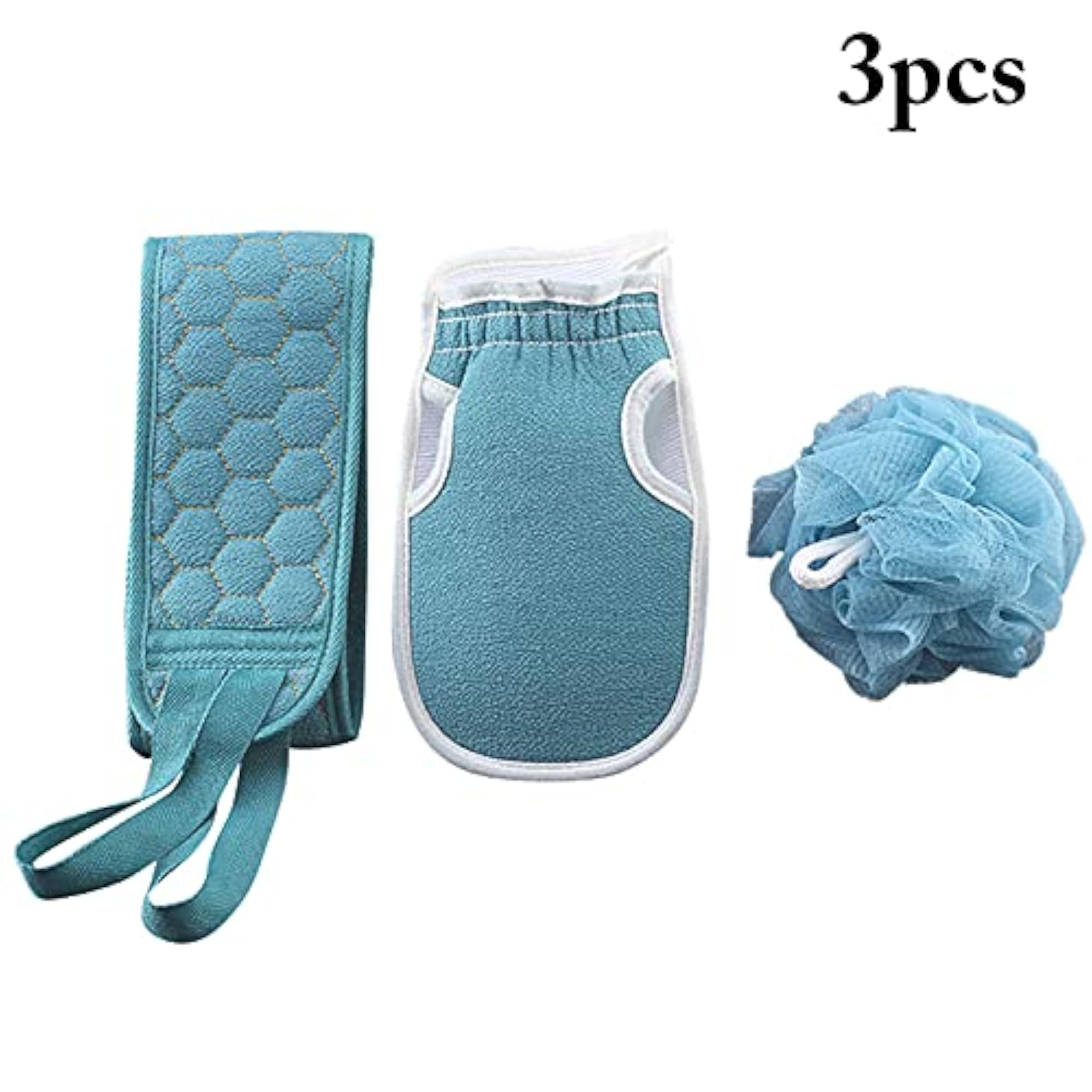 Dual-Sided Long Back Scrubber with Glove & Shower Ball, Men Exfoliator