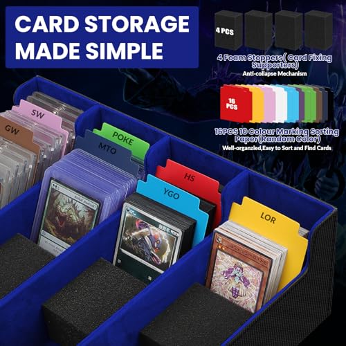 Image of AOBOPLE 3400+ Trading Card Storage Box,Storage Box for Top Loaders Hold 616+,PU Magnetic Card Box with 16 Dividers&4 Supporters for MTG /TCG Sport Cards