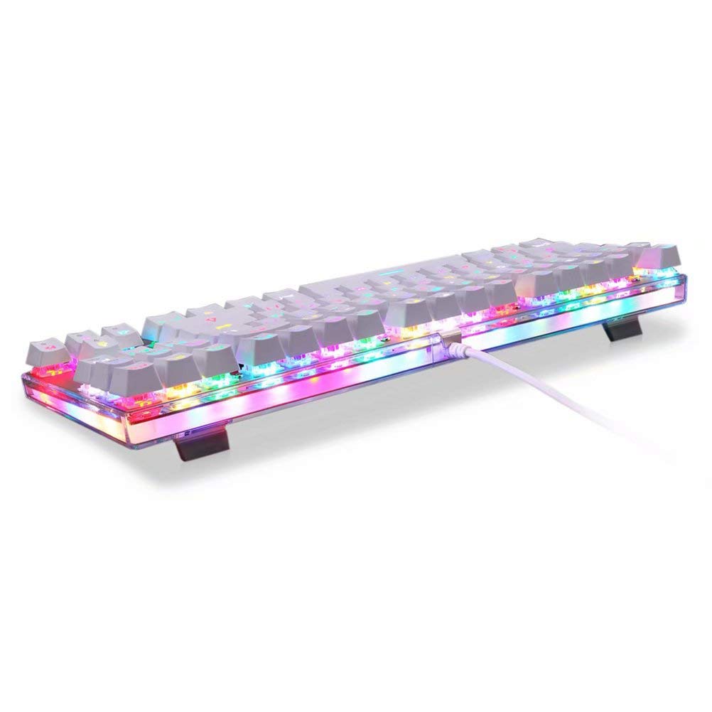 Wired meccanica tastiera USB 2.0 con retroilluminazione RGB blu interruttore per PC da gioco e legando bianco con cavo da 1,8 m