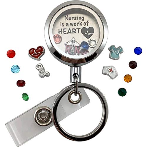 Custom One-Piece Floating Charm Stainless Steel Vessel with Sturdy Screw Top Lid and Key Ring Retractable Heavy Duty Belt Clip ID Badge Holder (FC BC