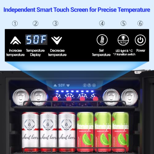 Image of 24 Inch Beverage Refrigerator with Glass Door, 200-Can Drink Cooler Fridge