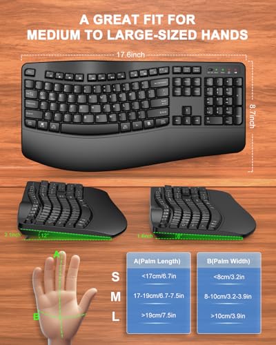 QUASIO Ergonomic Wireless Keyboard with Wrist Rest, Wave Keys の商品画像 6