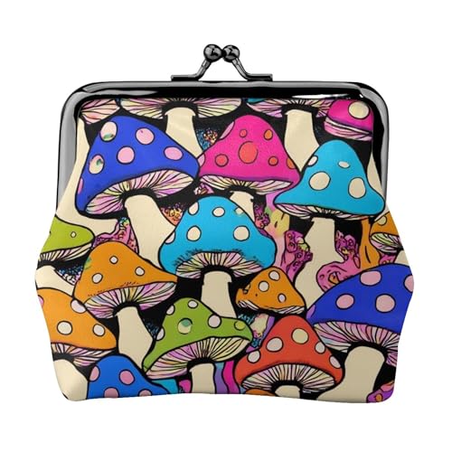 Kiss-Lock Coin Purse For Women Change Purses Small Coin Pouch Mini Change Holder Tiny Coin Wallet (Neon Mushrooms Pattern colorful (2))