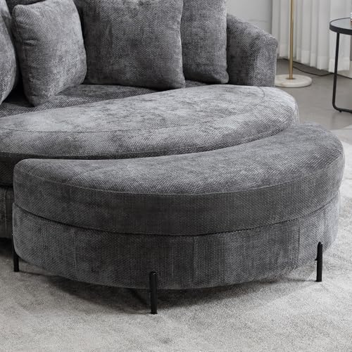 Aoiy & Wifon 3-in-1 Upholstered Half-Moon Storage Ottoman (Excluding Oversized Chair), Knitted Chenille, Charcoal