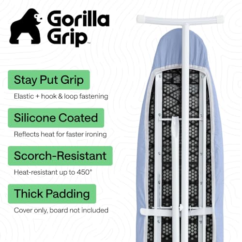 Image of Gorilla Grip Reflective Silicone Ironing Board Cover, 15x54, Fits Large and Standard Boards, Pads Resist Scorching and Staining, Elastic Edge Covers, Thick Padding, No Fasteners Needed, Blue