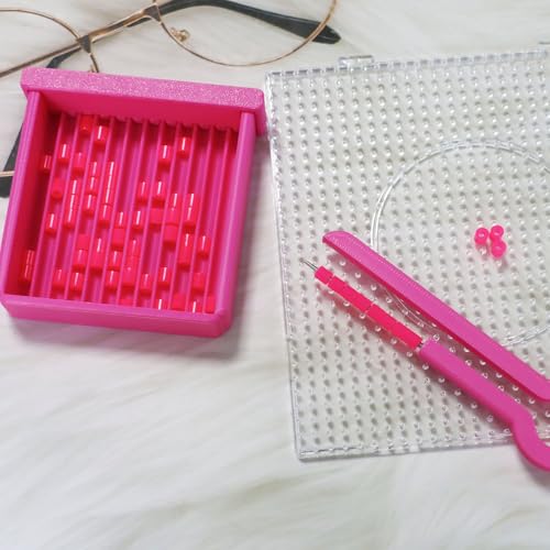 Image of PIAOLGYI Fuse Bead Single Needle Tweezer & Aligner Tray Set,Fuse Bead Sorting Tray（9 CM） (Pink)