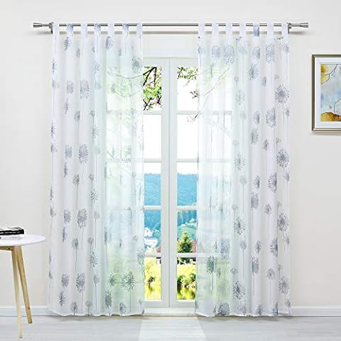Yujiao Mao Window Curtains Print Dandelion Floral Tab Top Sheer Voile Panels for Small Windows, Kitchen, Living Room and Bedroom,1pc(White,W54 x L90 inch) Cover