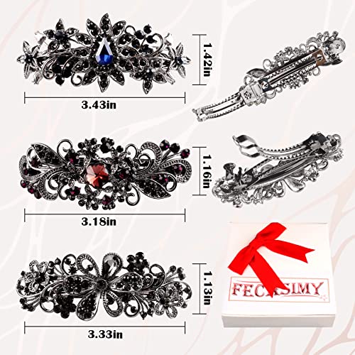 Rhinestones Hair Clips Barrettes For Women Korean Fashion Styling Diamond Clip, Bridal Wedding Flower Barretes Accessories Elegant Large Metal Cute For Girls Hair Clip Cute Black Styling Hairpins #TOP3